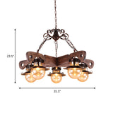 Cognac Seeded Glass Industrial Chandelier In Rust With 5/9 Lights
