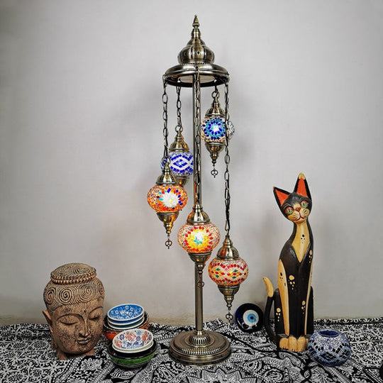 Stained Art Glass Floor Lamp - Traditional Beige/Red/Yellow Elliptical Design 5 Heads Bedroom