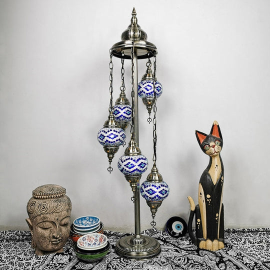 Stained Art Glass Floor Lamp - Traditional Beige/Red/Yellow Elliptical Design 5 Heads Bedroom