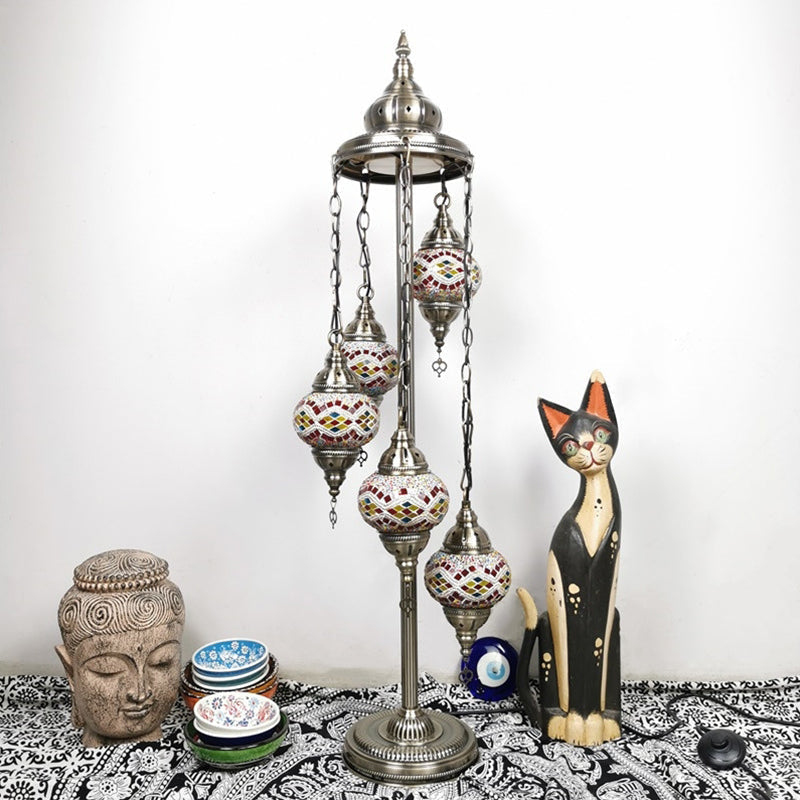 Stained Art Glass Floor Lamp - Traditional Beige/Red/Yellow Elliptical Design 5 Heads Bedroom