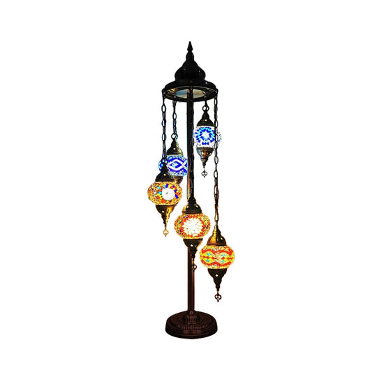 Stained Art Glass Floor Lamp - Traditional Beige/Red/Yellow Elliptical Design 5 Heads Bedroom