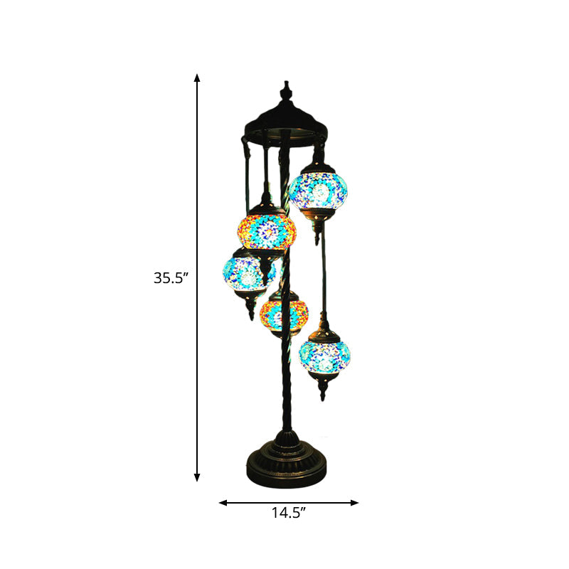 Stained Art Glass Floor Lamp - Traditional Beige/Red/Yellow Elliptical Design 5 Heads Bedroom