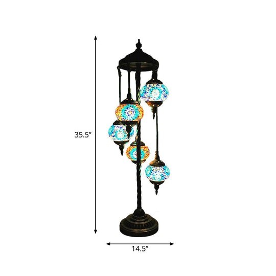 Stained Art Glass Floor Lamp - Traditional Beige/Red/Yellow Elliptical Design 5 Heads Bedroom