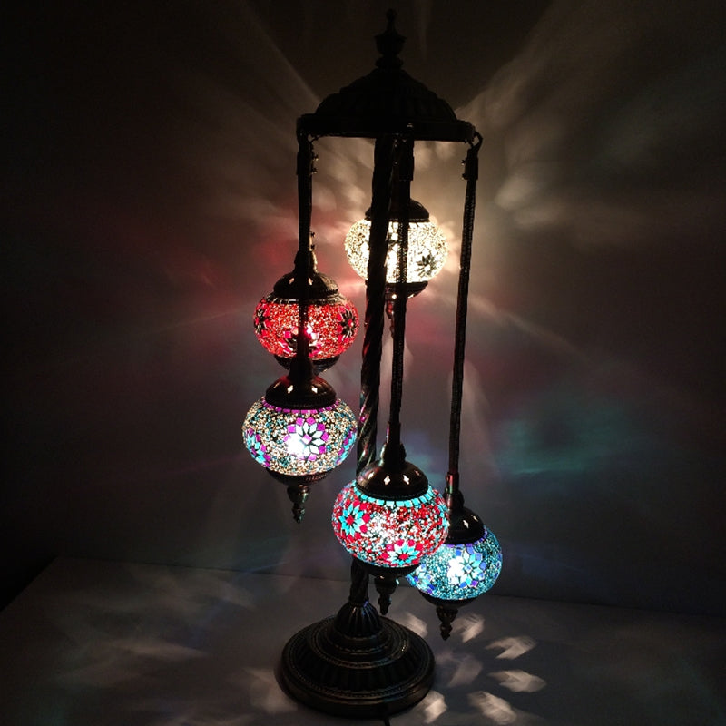 Stained Art Glass Floor Lamp - Traditional Beige/Red/Yellow Elliptical Design 5 Heads Bedroom