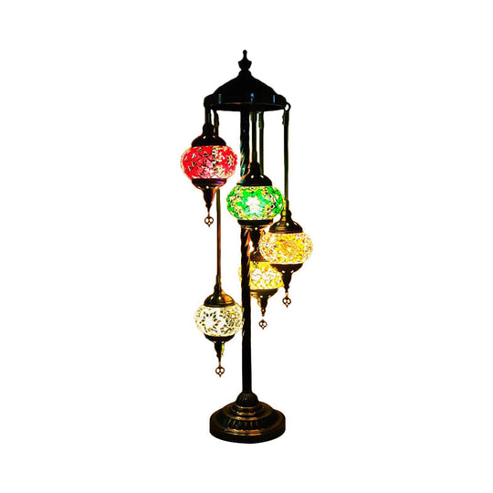 Stained Art Glass Floor Lamp - Traditional Beige/Red/Yellow Elliptical Design 5 Heads Bedroom