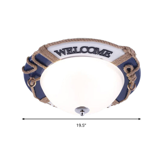 Dome Boys Bedroom Ceiling Light - Nautical Swim Ring Resin Lamp In Blue