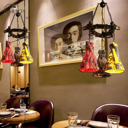 Cone Dining Room Hanging Lamp Vintage Resin 3-Bulb Black Chandelier Pendant Light With Curved Beam