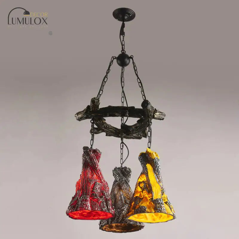Cone Dining Room Hanging Lamp Vintage Resin 3-Bulb Black Chandelier Pendant Light With Curved Beam