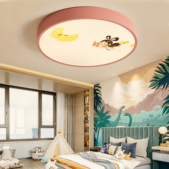 Pink Acrylic Flush Ceiling Light With Crescent & Fairy Baby Room Creative Lamp