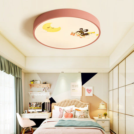 Pink Acrylic Flush Ceiling Light With Crescent & Fairy Baby Room Creative Lamp