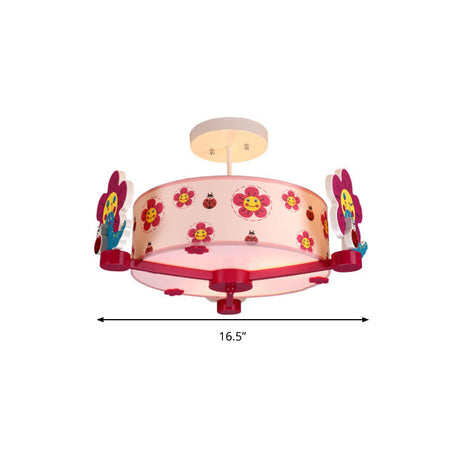 Charming 3-Light Pink Fabric Ceiling Light For Girls Bedroom