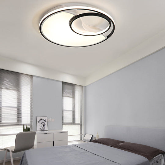 Modern Led Flush Mount Ceiling Lamp For Bathroom Or Hallway - Sun Moon Design Black / 16.5 White