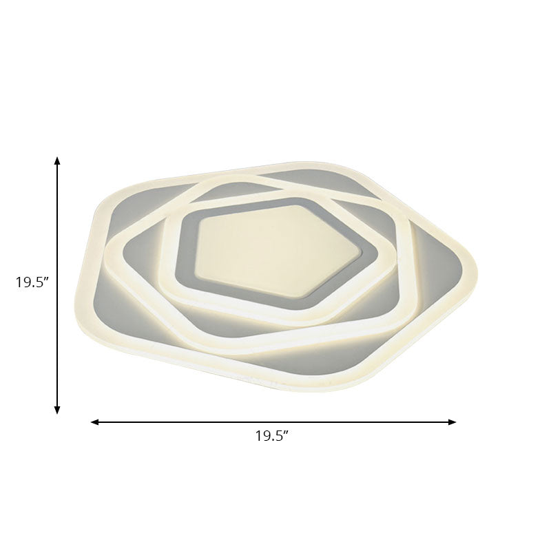 Modern Acrylic Flush Mount Ceiling Light In White For Living Room Pentagon Contemporary Fixture