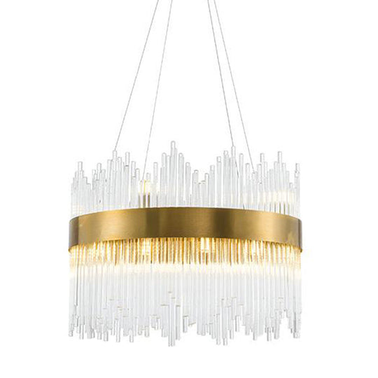 Led Brass Chandelier Light Fixture - Round Crystal Rod Suspension Waterfall Design 25.5’/31.5