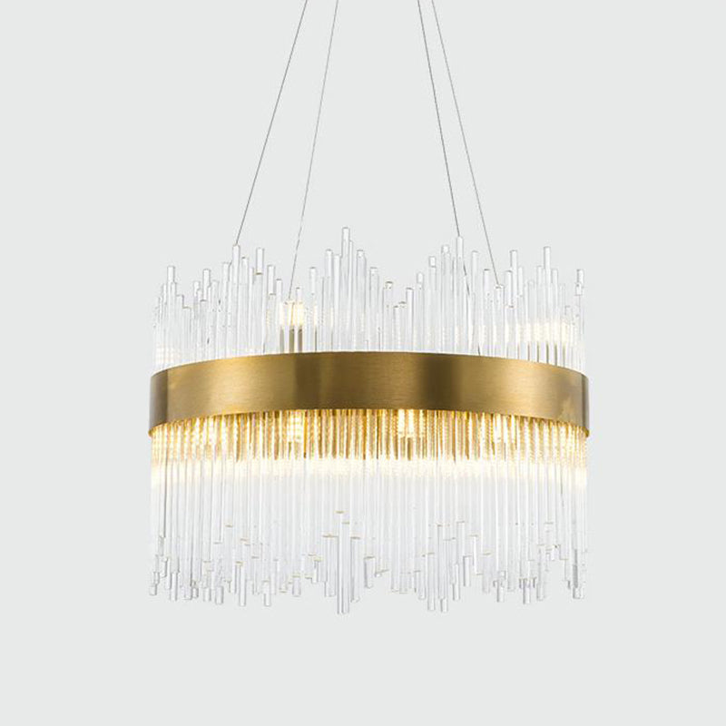 Led Brass Chandelier Light Fixture - Round Crystal Rod Suspension Waterfall Design 25.5’/31.5