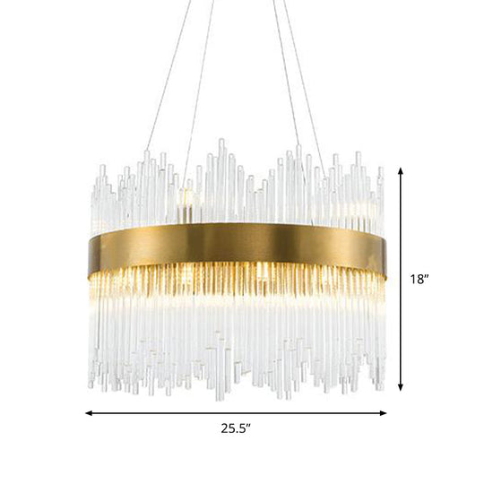 Led Brass Chandelier Light Fixture - Round Crystal Rod Suspension Waterfall Design 25.5’/31.5