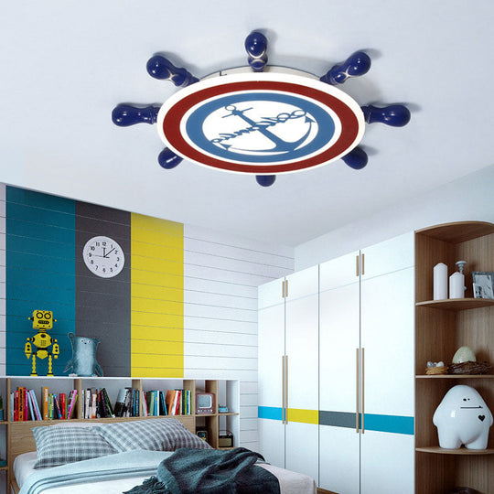 Mediterranean Blue Anchor Flush Mount Ceiling Light: Acrylic Fixture For Kindergarten / 19.5 White