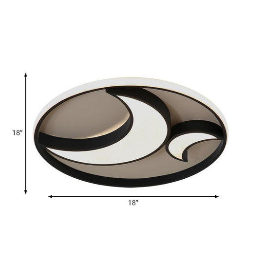 Scandinavian Led Acrylic Moon Flush Mount Ceiling Light: Black Finish Ideal For Living Room