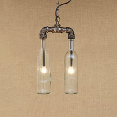 Farmhouse 2-Light Chandelier Pendant With Amber/Blue Glass Shade And Pipe Design Clear