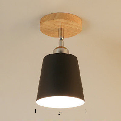 Nordic Semi-Flush Mount Ceiling Light With Tapered Shade In Black/White – 1 Bulb Wooden Canopy