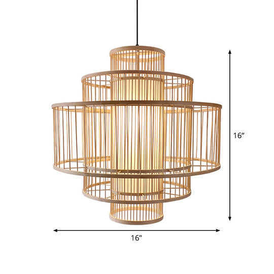 Single-Head Asian Bamboo Hanging Light For Restaurants - 3 Shades 16-31.5 Inches Wide Beige