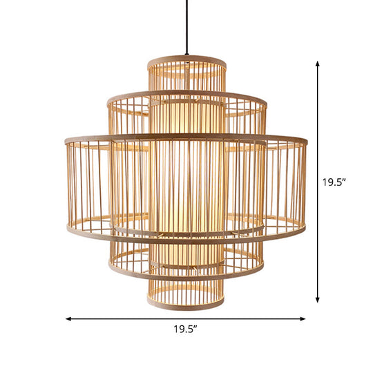 Single-Head Asian Bamboo Hanging Light For Restaurants - 3 Shades 16-31.5 Inches Wide Beige