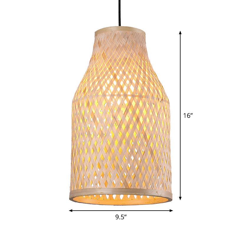 Asia Bamboo Pendant Lamp - 1-Light Beige Suspended Fixture For Dining Room