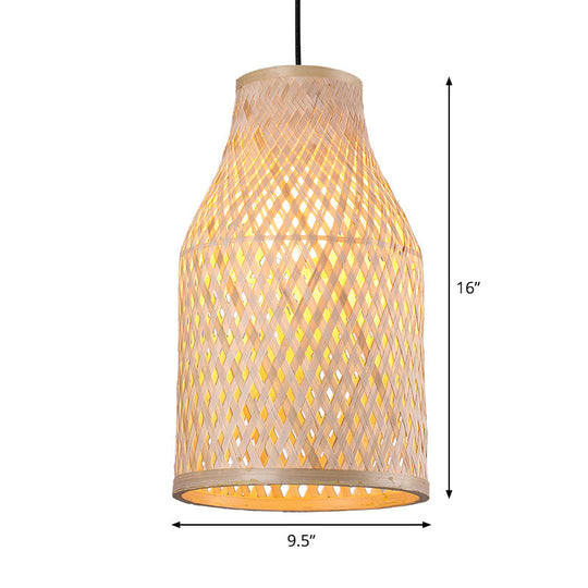 Asia Bamboo Pendant Lamp - 1-Light Beige Suspended Fixture For Dining Room