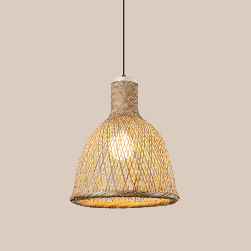 Asia Bamboo Pendant Lamp - 1-Light Beige Suspended Fixture For Dining Room