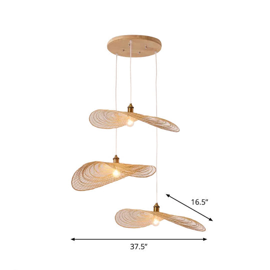 Chinese Style Lotus Leaf Pendant Light With Bamboo Shade - 1/3/6-Light Beige 14’/16.5’/19.5’ Wide