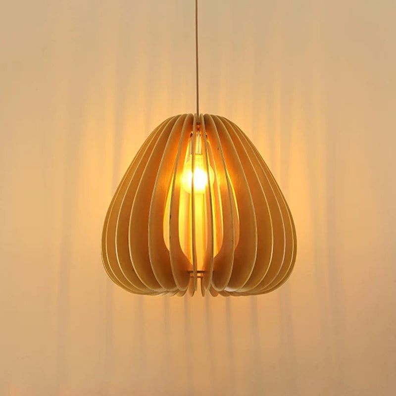 Modern Orb Bamboo Pendant Light - 1-Light Beige Suspended Fixture For Dining Table