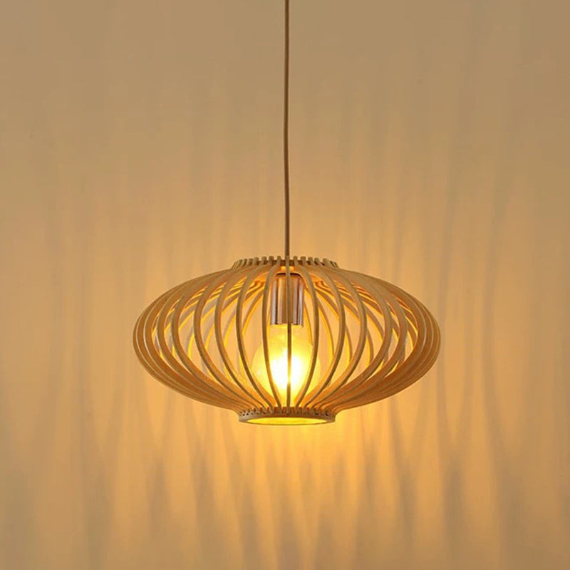 Modern Orb Bamboo Pendant Light - 1-Light Beige Suspended Fixture For Dining Table
