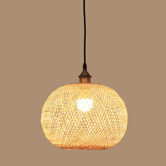 12’/14’/21.5’ Asian Beige Pendant Lamp With Bamboo Shade - Dining Room Suspension Light