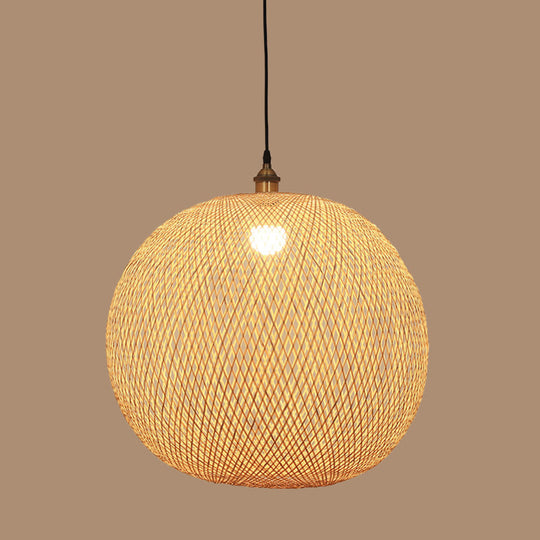 12’/14’/21.5’ Asian Beige Pendant Lamp With Bamboo Shade - Dining Room Suspension Light