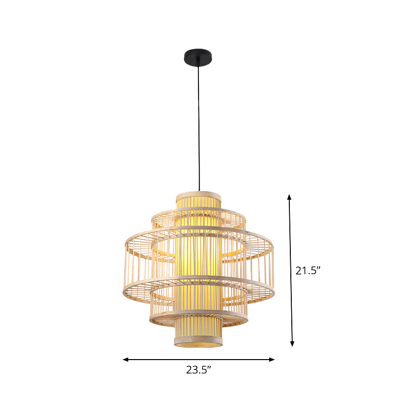 Bamboo Cylinder Pendant Light - Japanese Style Ceiling Lamp For Restaurants Beige