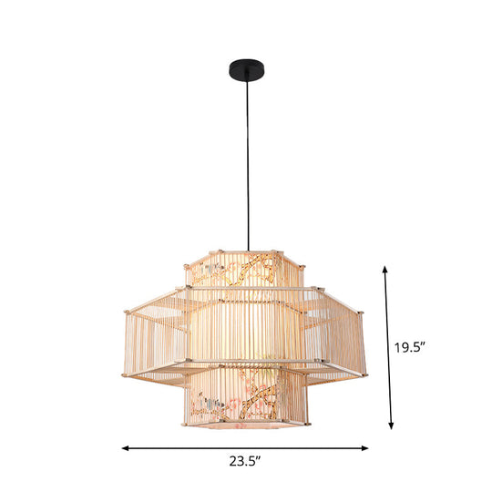 Bamboo Cylinder Pendant Light - Japanese Style Ceiling Lamp For Restaurants Beige