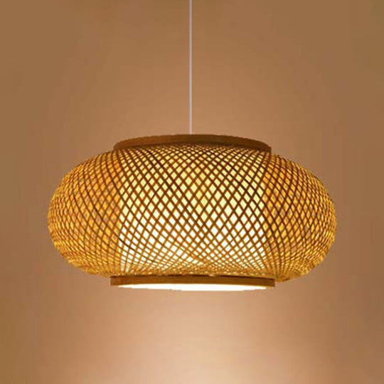 1-Light Asian Beige Pendant Lamp With Rattan Shade - Restaurant Pendulum Light

Alternatively A