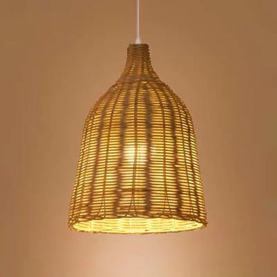 1-Light Asian Beige Pendant Lamp With Rattan Shade - Restaurant Pendulum Light

Alternatively A