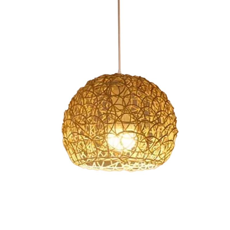 1-Light Asian Beige Pendant Lamp With Rattan Shade - Restaurant Pendulum Light

Alternatively A