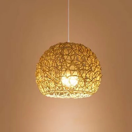 1-Light Asian Beige Pendant Lamp With Rattan Shade - Restaurant Pendulum Light

Alternatively A