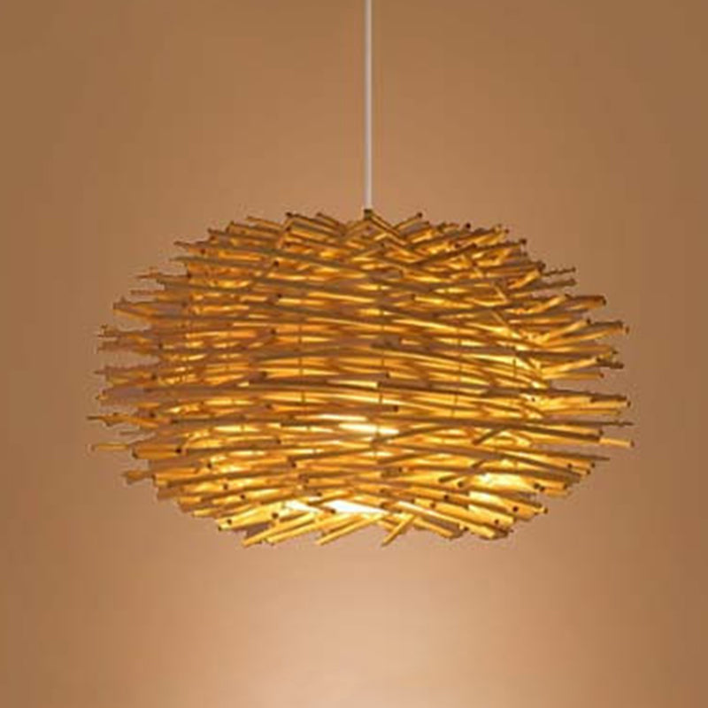 Asian Beige Pendant Lamp With Rattan Shade - 1-Light Restaurant Lighting / Oval