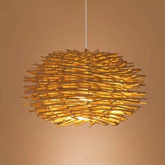 1-Light Asian Beige Pendant Lamp With Rattan Shade - Restaurant Pendulum Light

Alternatively A
