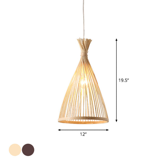 Japanese Style Wood Funnel Pendant Light - 1 Head 8’/10’/12’ Wide Ceiling Hang Lamp In Beige/Coffee