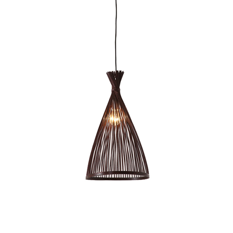 Japanese Style Wood Funnel Pendant Light - 1 Head 8’/10’/12’ Wide Ceiling Hang Lamp In Beige/Coffee