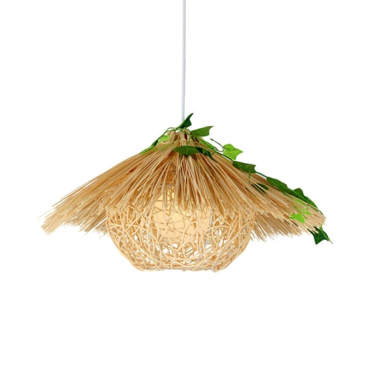 Modern Hanging Lamp With Rattan Shade - Beige House Suspension Pendant 16’/19.5’ Width