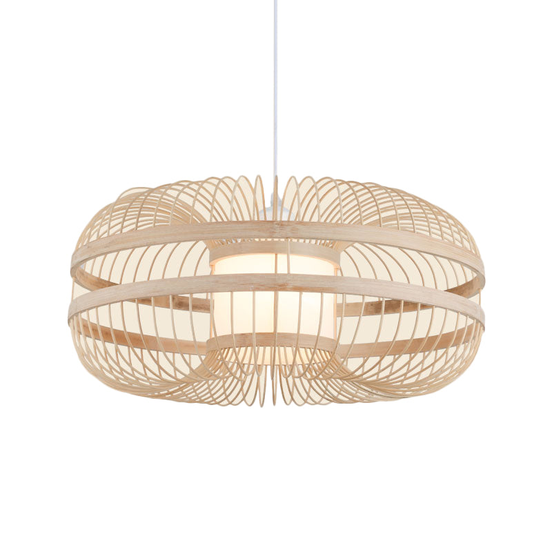 Asian Bamboo Pendant Light With Shade Inside - Cylinder/Donut/Raindrop Design