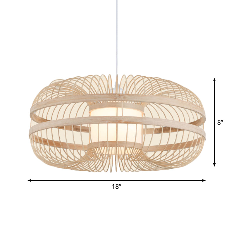 Asian Bamboo Pendant Light With Shade Inside - Cylinder/Donut/Raindrop Design