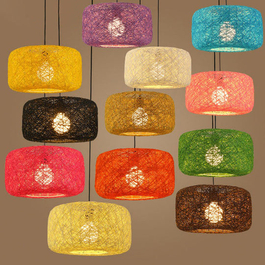 Colorful Drum Pendant Macaron Light For Bistro - Red/Pink/Orange