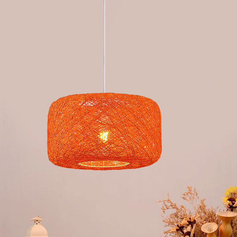 Colorful Drum Pendant Macaron Light For Bistro - Red/Pink/Orange Orange