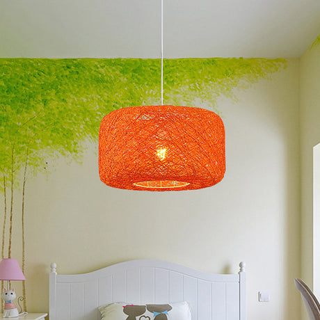 Colorful Drum Pendant Macaron Light For Bistro - Red/Pink/Orange